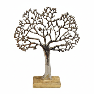 Chaînette perlée, métal argenté, arbre de vie sur Base en bois, décoration de fenêtre - Product Image 1