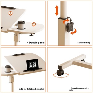 โต๊ะไม้เคลื่อนย้ายได้ขนาดเล็กแบบทันสมัยโต๊ะยกข้างเตียงพร้อมช่องเสียบการ์ดและที่วางถ้วยสำหรับยืนใช้ในบ้าน - Product Image 6