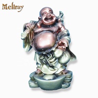 Statue de Bouddha riant en résine dorée avec logo personnalisé, figurines chinoises Feng Shui faites à la main pour la richesse et la chance, décoration murale pour la maison