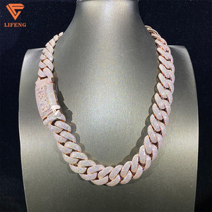 Rosé<span class=keywords><strong>gold</strong></span> 925 Sterling Silber Benutzer definierte kubanische Glieder kette 20mm Vvs Moissan ite Diamond Ice Halskette Herren Hip Hop Fine Chains Halsketten - Product Image 2