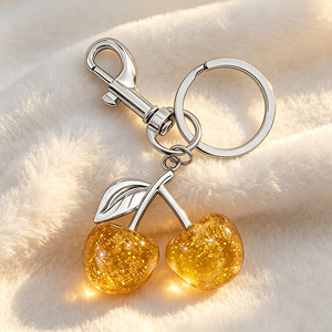 Fashion Luxury <b>Red</b> Cherry Crystal Pendant Key Ring <b>Glitter</b> UV Metal Lobster Clasp Keychain For Daily Decor - Product Image 1