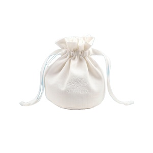 Pochette de rangement pour bijoux en coton et lin, à fond rond, personnalisée, avec cordon de serrage, broderie tendance - Product Image 1