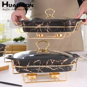 Huadison hotel used ceramic chafing dishes porcelain food warmers buffet chafing dish with candle