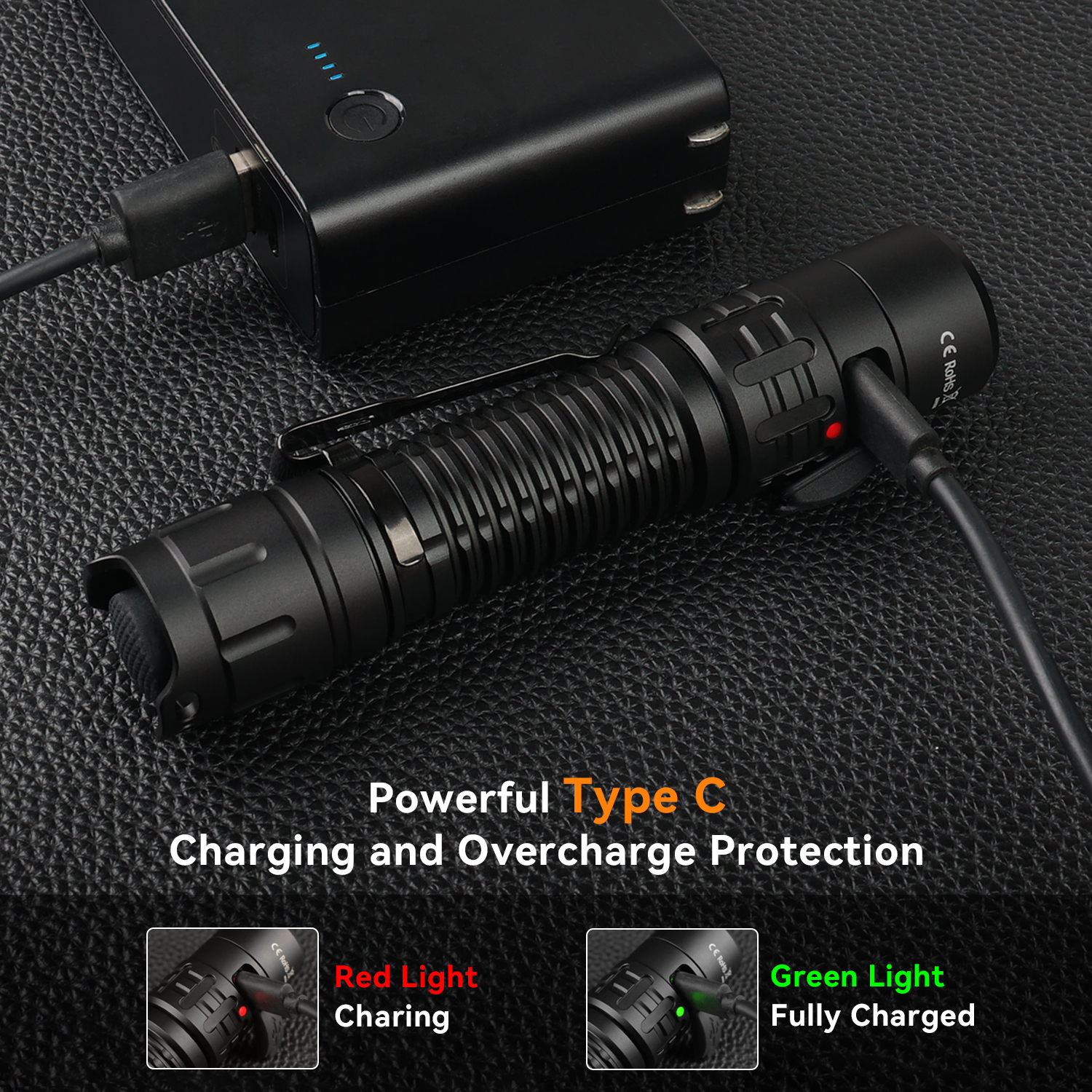 WurkkosTD02タクティカル懐中電灯2000ルーメンポケットトーチ充電式EDC