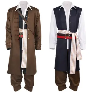 Kadınlar erkekler için korsan kostümleri yetişkin cadılar bayramı erkek kaptan Jack Sparrow kostüm karayip Cosplay giysi Set