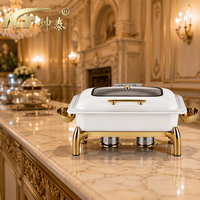 KUNTAI Réchaud de buffet rectangulaire de luxe en acier inoxydable martelé blanc, alimenté à l'alcool, 9L, hydraulique, A++ Énergie
