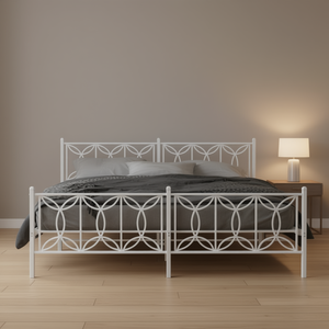 Cadre de lit moderne en acier blanc 76 x 80 pouces, design rectangulaire en métal, mobilier de chambre à coucher - Product Image 2