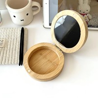 Miroir compact rond en bambou avec fermeture magnétique, miroir de poche pliable portable pour les voyages, miroir de maquillage en bois naturel