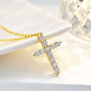 S925 Sterling <b>Silver</b> Moissanite <b>Cross</b>-Style <b>Necklace</b> Classic Simple Design for Daily Wear Travel for Photography Gift Giving - Product Image 3