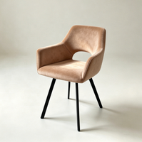 Fauteuil en velours gris beige pour salon, chaise d'appoint confortable, chaise de salle à manger moderne avec coussin et pieds en métal