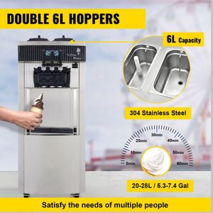 YKF-8228H Commercial Stainless Steel 20-28L/H <b>Soft</b> Serve <b>Ice</b> <b>Cream</b> <b>Machine</b> with 2+1 Flavors - Product Image 3