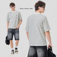 Fabricant de T-shirts décontractés à manches courtes rayés pour hommes avec logo personnalisé OEM/ODM, design épaules tombantes, en coton pour l'été