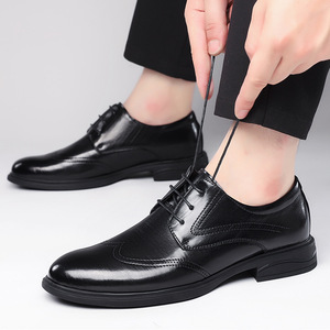 Chaussures habillées Brock Oxfords pour hommes en cuir véritable à bout pointu, à lacets, respirantes, pour mariage printanier - Product Image 3