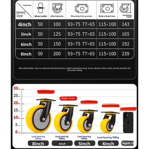 <span class=keywords><strong>Rueda</strong></span> Giratoria Fija de PU de 4 Pulgadas de Alta Resistencia para Carro de Transporte Industrial - Product Image 6