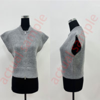 Gilet en tricot épais gris pour femme, col montant, double fermeture éclair, manches courtes, gilet court en maille, pull sans manches décontracté