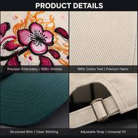 Casquette de baseball personnalisée en sergé brodé motif fleur de cerisier Sakura, ajustable, pour femme, style streetwear, vente en gros, OEM