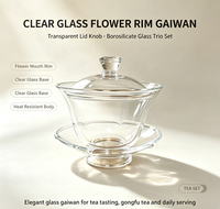 Gaiwan en verre borosilicate monocouche avec bouche en forme de fleur, couvercle transparent et soucoupe, vaisselle à thé chinoise pour la préparation du thé
