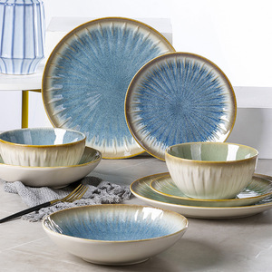 Assiettes en céramique nordiques, ensemble de vaisselle de luxe léger, assiettes à dîner vintage pour restaurant - Product Image 6