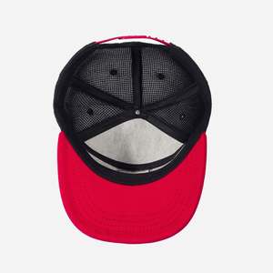 Meaufactures Custom Two Tone Black and Red <b>Flat</b> Brim Mesh 7 Panel Snapback Baseball <b>Cap</b> for <b>Men</b> - Product Image 6