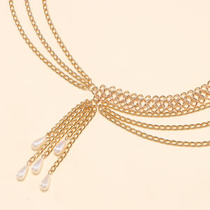 Chaîne de taille multicouche en alliage avec perles dorées et pompons, accessoire de mode pour femme pour les soirées - Product Image 4