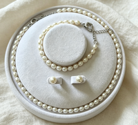 Parure de bijoux de mariée en perles de riz, collier, bracelet et boucles d'oreilles en perles de riz d'eau douce 7-8 mm, argent 925, pour femme, vente en gros, personnalisable