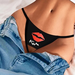 Vente en gros de sous-vêtements pour femmes, taille basse, mature, sans couture, imprimé lèvres, bikinis, strings, culottes, ODM, uni, teint, tricoté - Product Image 1