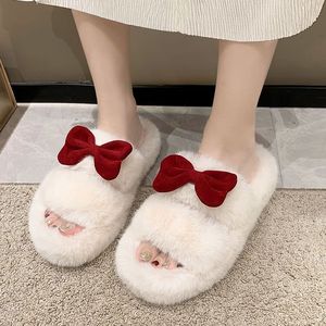 Semplici Pantofole Invernali/Autunnali da Donna con Suola Spessa in Cotone e Fiocchi, Ciabatte Morbide e Pelose - Product Image 1