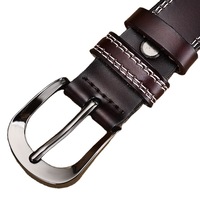 Ceinture pour femme en cuir véritable de vachette, boucle ardillon en alliage, style décontracté minimaliste, doux et preppy, double couture, noir canon, polyvalente