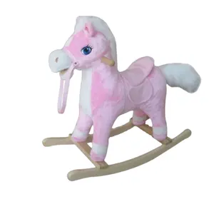 2024 Soft Kids Rocking Horse with Sound Pink Stuffed Animal Rocking Horse Toy
