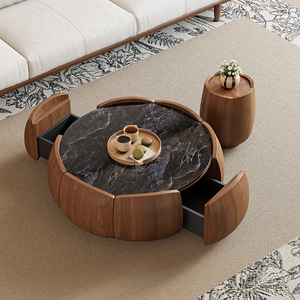Meja kopi papan kepadatan tinggi, bagian penyimpanan kayu Solid berbentuk rumah, desainer ruang tamu, Set kombinasi tepi kelopak - Product Image 2