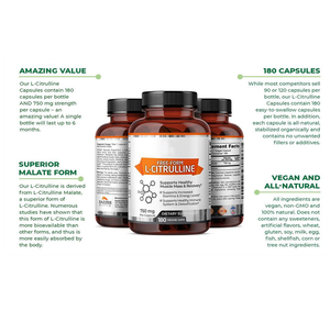 Cápsulas Vegetales Naturales de L-Citrulina Malato en Forma Libre, Marca Privada OEM, Etiqueta Personalizada en Botella Ámbar, Aminoácido para Deportes y Fitness - Product Image 5