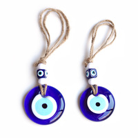 Décoration murale et de porte Nazar bleue faite à la main, grande taille, en verre, motif œil turc contre le mauvais œil, et porte-clés œil turc pour décoration de voiture