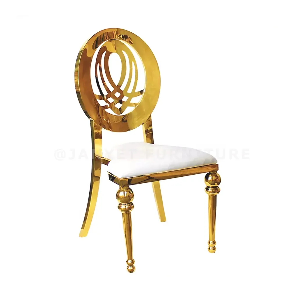 Hersteller Direct Royal Event Bankettsaal Stapelbarer goldener Edelstahl-Hochzeits stuhl