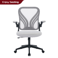 Chaise de bureau ergonomique à dossier mi-haut en maille, dossier papillon, soutien lombaire, accoudoirs relevables, pliable, 3 vérins à gaz, pivotante