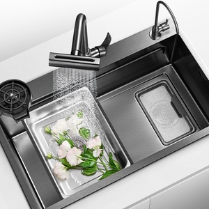 Évier de cuisine domestique multifonctionnel en acier inoxydable 304, évier simple épaissi de 5 mm avec vidange latérale - Product Image 1