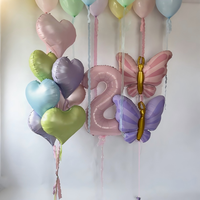 Kit de ballons en aluminium en forme de cœur, papillon et chiffres, style INS, pour décoration romantique d'anniversaire, de mariage et de chambres nuptiales - Vente en gros