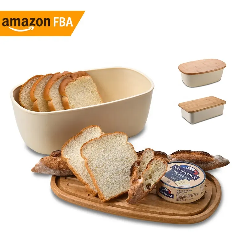 2024 Super Sapacity Countertop Plastic Butter Dish Keeper Container with Covers Large Bread Box Bamboo Cutting Board Lid