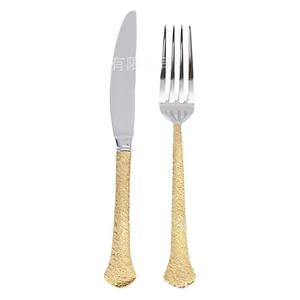 Juego de Cubiertos Occidentales de Acero Inoxidable 304, Cuchillo, Tenedor y Cuchara con Acabado Dorado Martillado, Estilo Retro de Lujo para Hotel, Boda, Restaurante - Product Image 4