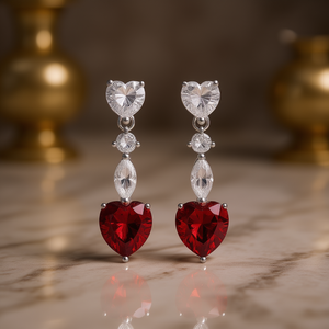 Eleganti Orecchini Pendenti a Cuore con Rubino, Montatura a Griffe in Argento 925, Gioielli Romantici da Sposa per Donna, Orecchini con Cristalli - Product Image 2