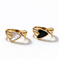 Bague ouverte double cœur en émail en acier inoxydable JZ504, plaquée or, ajustable, pour femme, bijou quotidien, cadeau