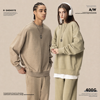 Sweat-shirts unisexes 400G personnalisés avec logo brodé, en molleton bouclette, couleur unie, col rond, coupe oversize, épaules tombantes, décontractés