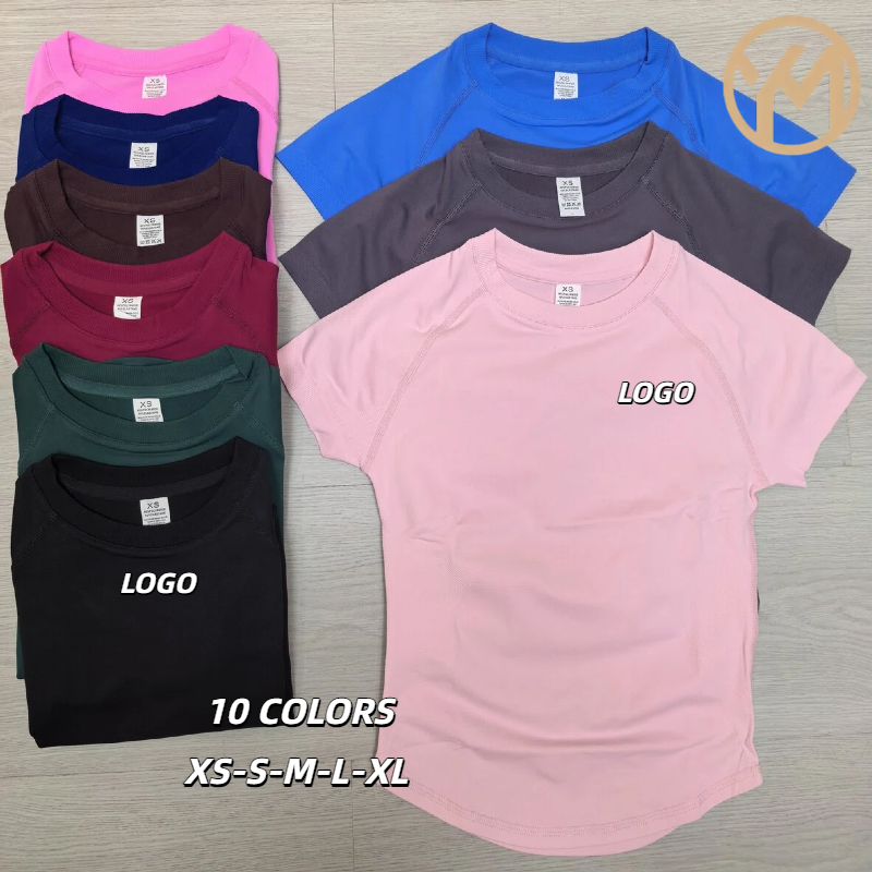 Yimo 10 Colors Fashion High Quality Women Yoga Shirt Lady Tight Round Neck Quick Dry Fitness Short Sleeve Female Sport Clothes