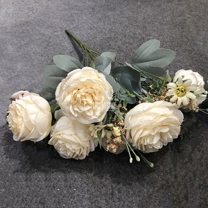 Gigante 7 Cabezas Flores Bola Flores Artificiales Rosa Naranja Ramos Individual Artificial Peonía Blanca - Product Image 3