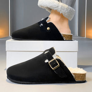 Sandalias planas Birken para hombre con logotipo impreso de invierno, chanclas de piel de algodón suave y cálido personalizadas, zapatillas de cuero en stock con logotipo para hombre - Product Image 5