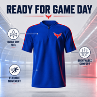 Maillot de sport personnalisé sublimé, séchage rapide, respirant, bleu et rouge, uniforme d'équipe de gaming avec logo, nom et numéro, vente en gros