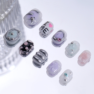 Nuevo contenido personalizado Diseño único Acrílico Cubierta completa Corto Artificial 3D Press-On Nails Faux Ongles Finger Regalo al por mayor - Product Image 1