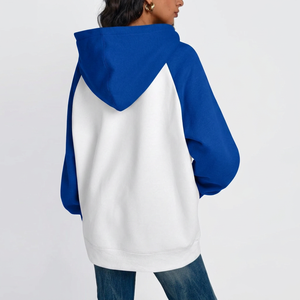 Sudaderas con capucha para mujer al por mayor, de manga raglán oversize, con logo personalizado, bloques de color, de forro polar, de corte holgado, estilo streetwear - Product Image 5