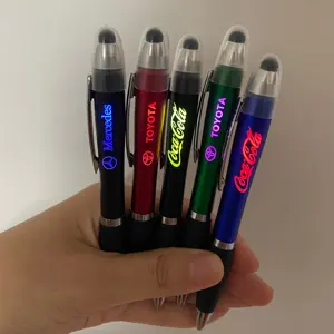 Ücretsiz örnekleri yeni tasarım Led meşale ışık up özel logo stylus İşlevli kalem promosyon stylus kalem ışığı