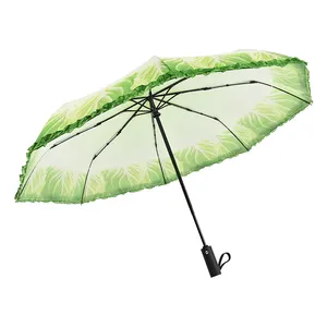 소프트 터치 롱 핸들 3 접이식 맞춤형 양배추 전체 인쇄 우산