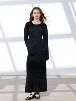Pull en cachemire pur à 100 % pour femme, col rond, à sequins, manches longues à œillets, ourlet roulé, doux, scintillant, fin, chaud et respirant pour l'hiver
